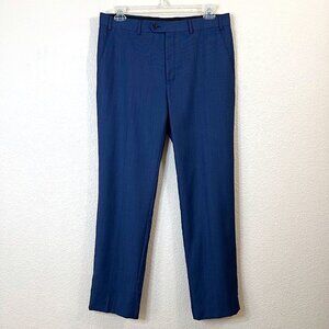 Blue Wool Blend Preppy Straight Chino Trousers Slacks Dress Pants Men Size 36x32